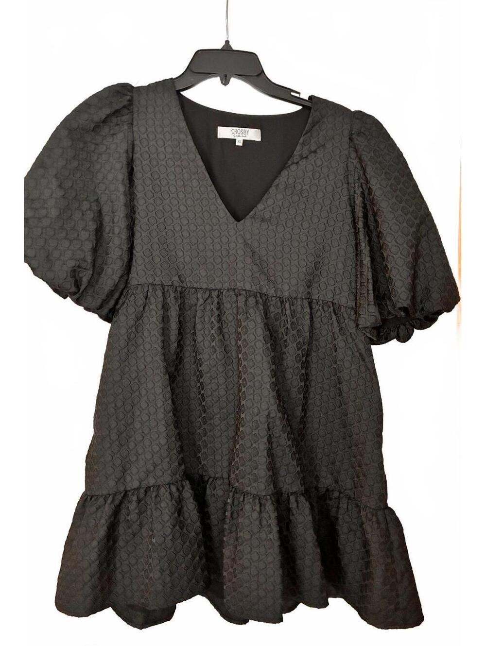 Crosby by Mollie Burch Black Puff Sleeve Textured Mini Dress XS